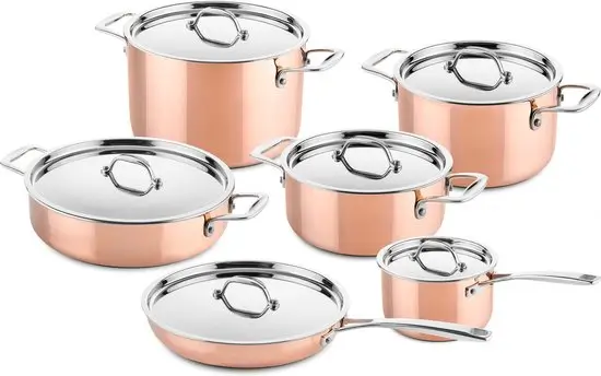 DUCQ 6-Delige Koperen Pannenset met RVS deksels en drielaagse constructie speciaal voor inductiekookplaten